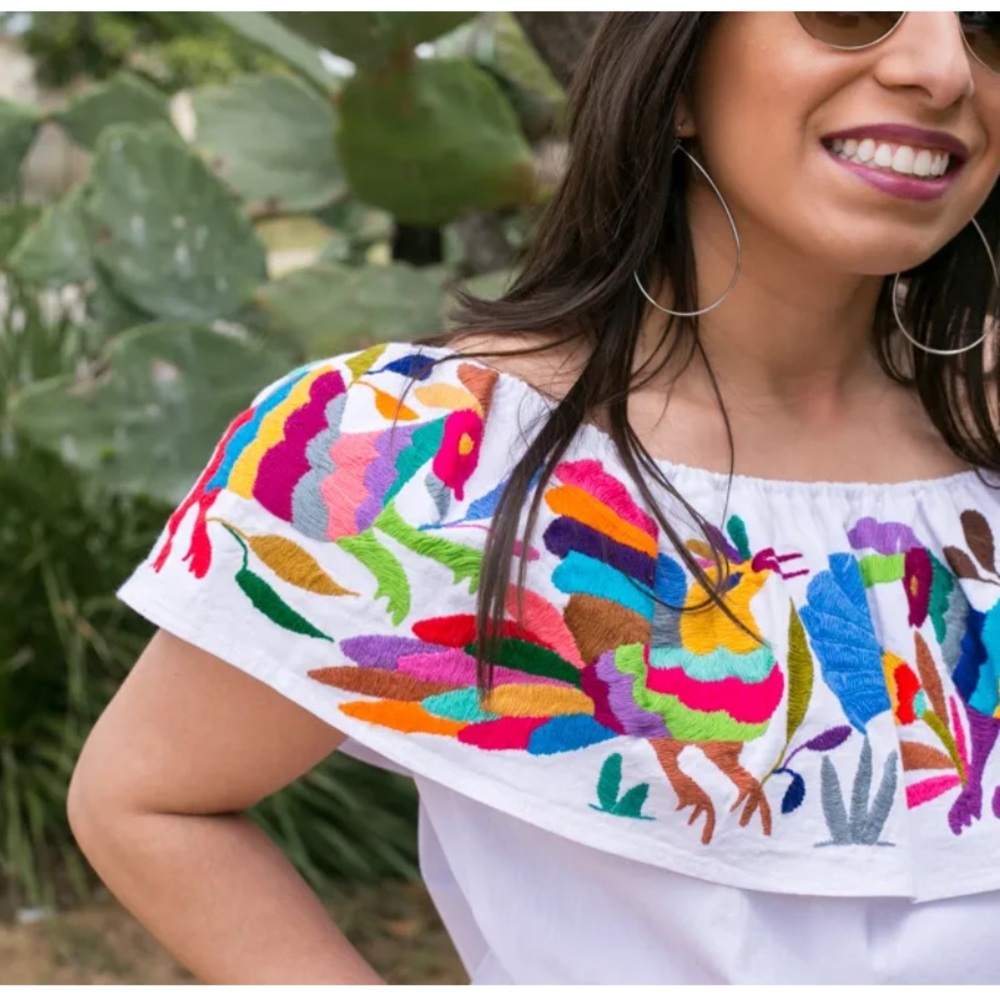 Buddy Love Off the Shoulder birdie embroidered top